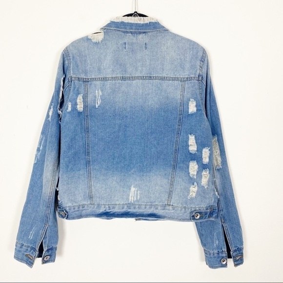 CI SONO Light Denim Distressed Jean Jacket Coat Destroyed Casual Trendy Large - Picture 6 of 9